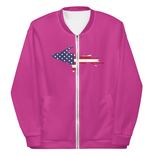 Michigan Upper Peninsula Bomber Jacket (w/ Large UP USA Flag Outline) | Apple Blossom Pink