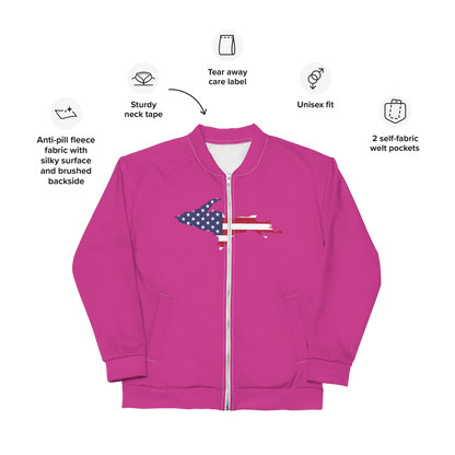 Michigan Upper Peninsula Bomber Jacket (w/ Large UP USA Flag Outline) | Apple Blossom Pink