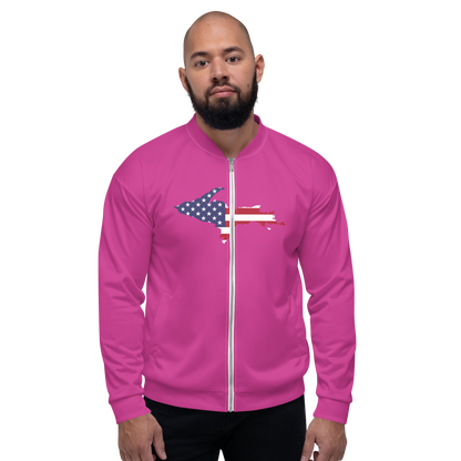 Michigan Upper Peninsula Bomber Jacket (w/ Large UP USA Flag Outline) | Apple Blossom Pink