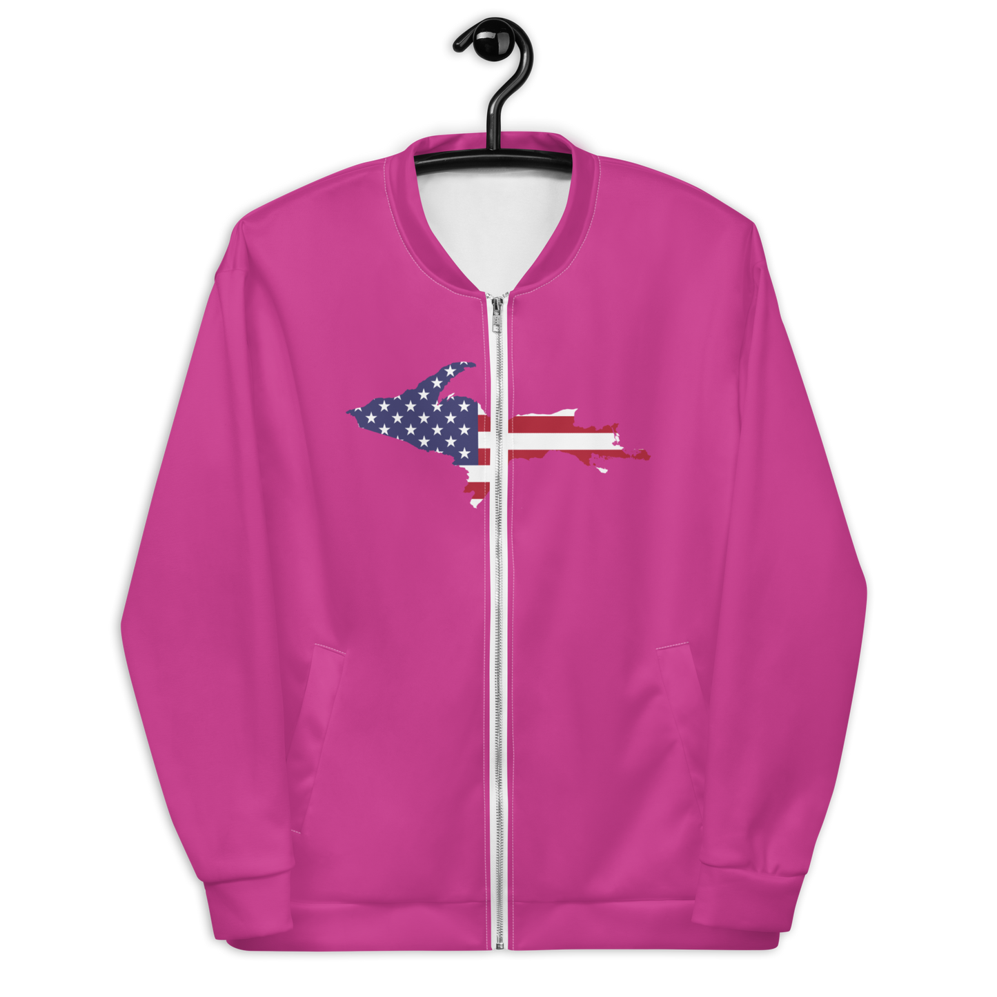 Michigan Upper Peninsula Bomber Jacket (w/ Large UP USA Flag Outline) | Apple Blossom Pink