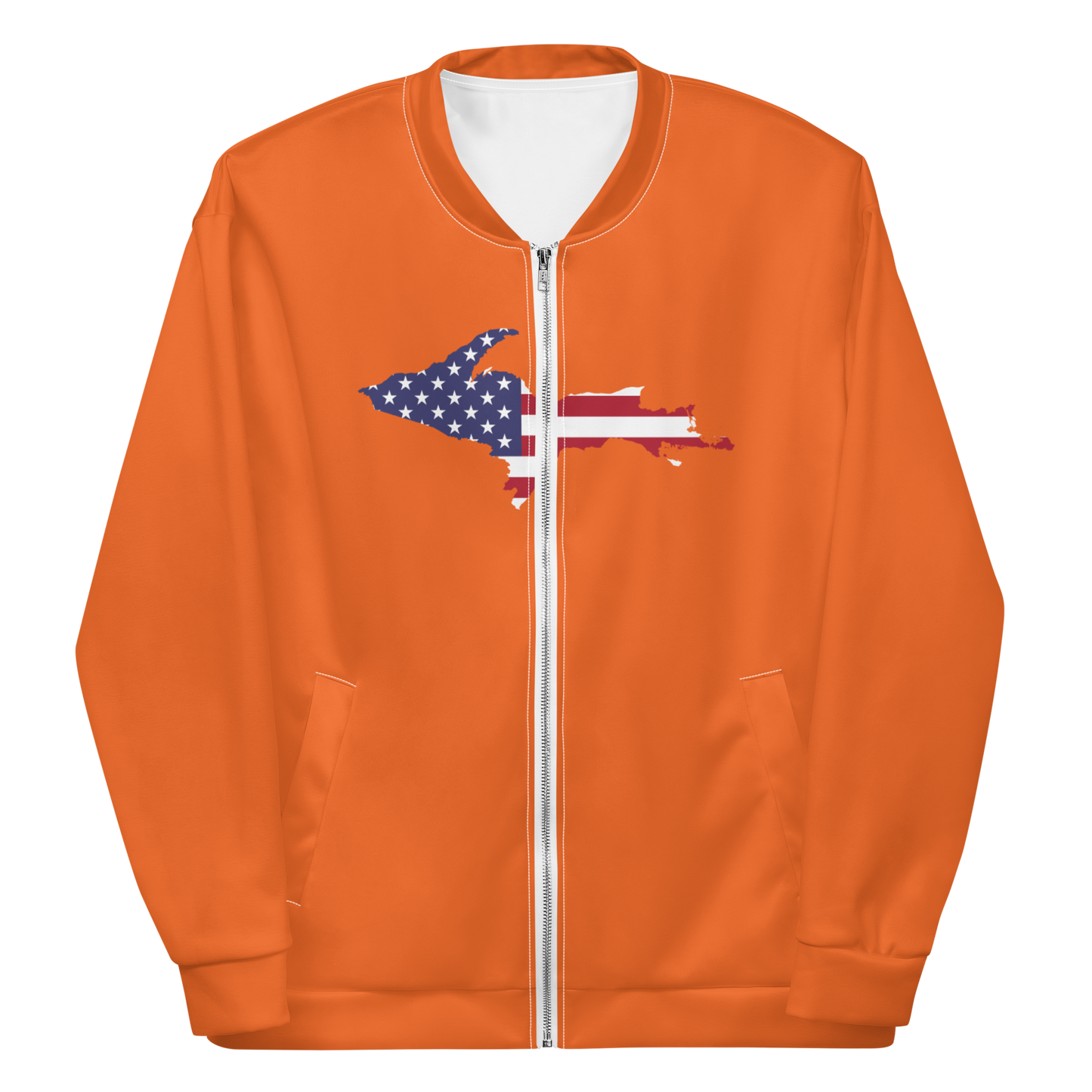 Michigan Upper Peninsula Bomber Jacket (w/ Large UP USA Flag Outline) | Orange