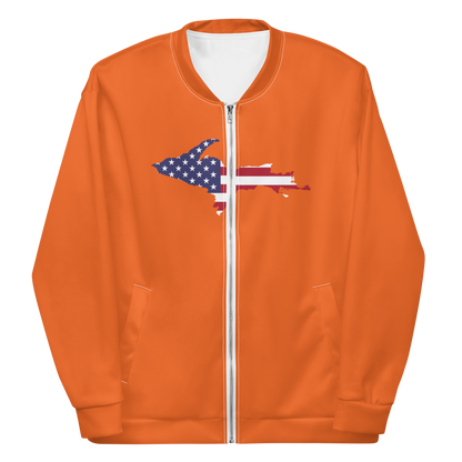 Michigan Upper Peninsula Bomber Jacket (w/ Large UP USA Flag Outline) | Orange