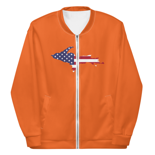 Michigan Upper Peninsula Bomber Jacket (w/ Large UP USA Flag Outline) | Orange