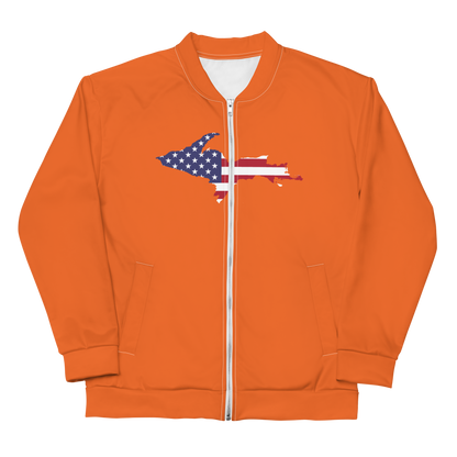 Michigan Upper Peninsula Bomber Jacket (w/ Large UP USA Flag Outline) | Orange