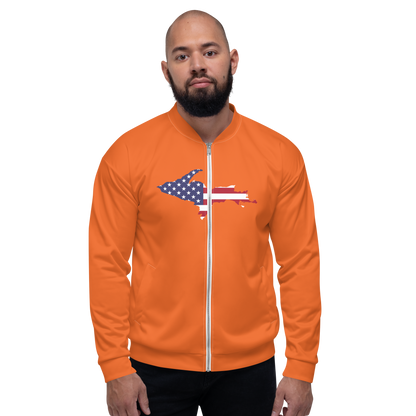 Michigan Upper Peninsula Bomber Jacket (w/ Large UP USA Flag Outline) | Orange