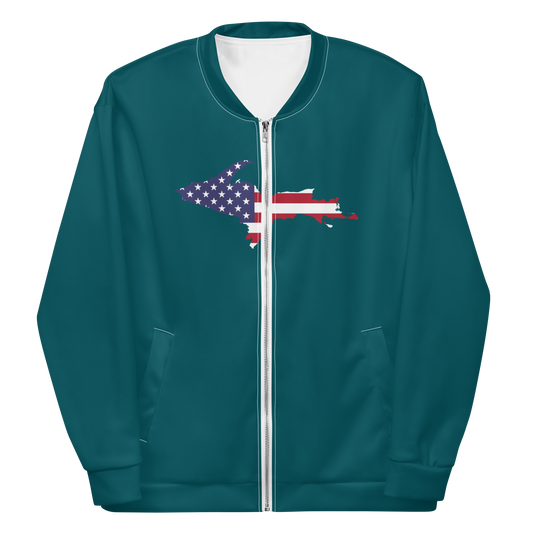 Michigan Upper Peninsula Bomber Jacket (w/ Large UP USA Flag Outline) | Teal