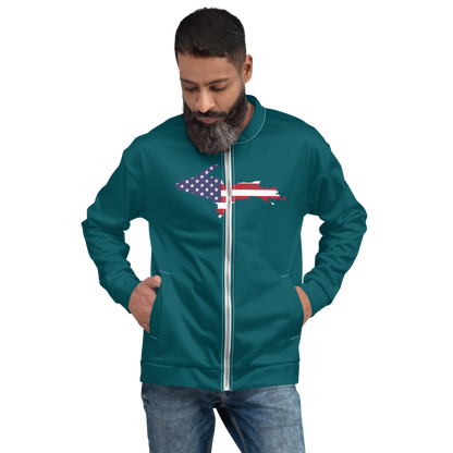 Michigan Upper Peninsula Bomber Jacket (w/ Large UP USA Flag Outline) | Teal