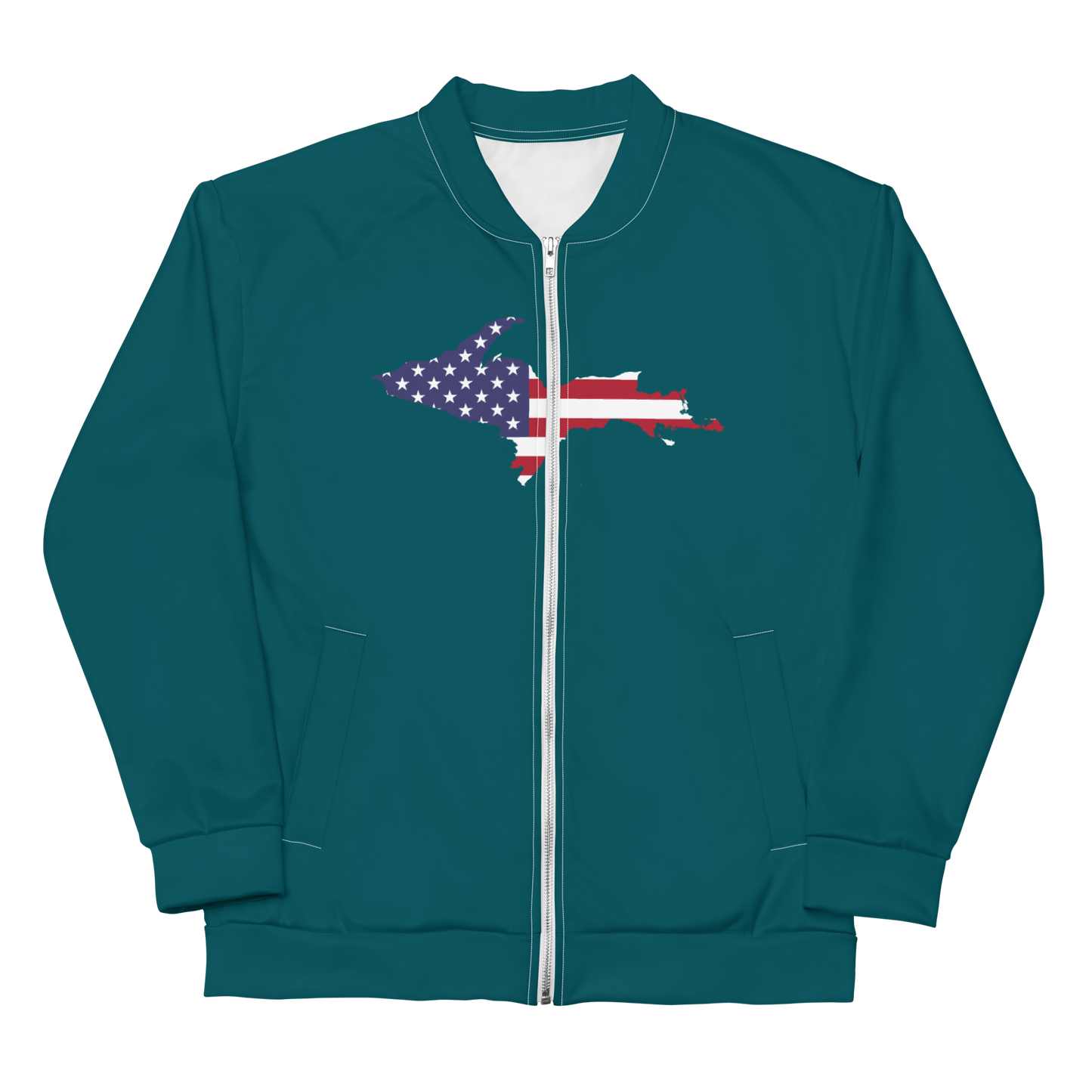 Michigan Upper Peninsula Bomber Jacket (w/ Large UP USA Flag Outline) | Teal