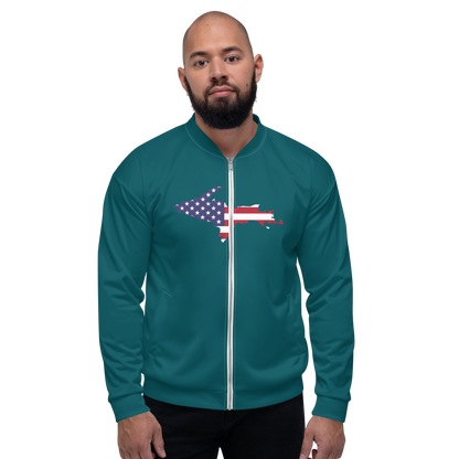 Michigan Upper Peninsula Bomber Jacket (w/ Large UP USA Flag Outline) | Teal