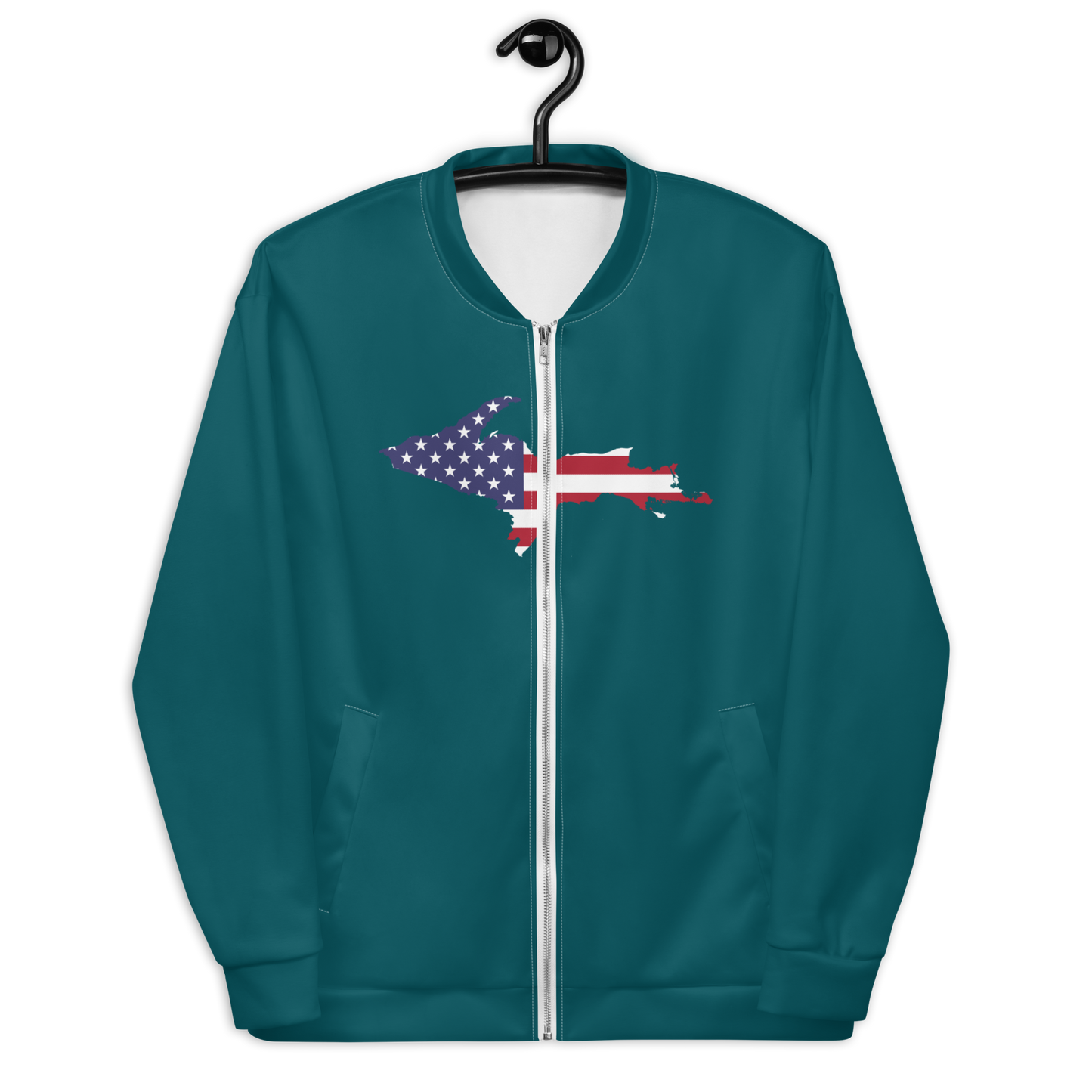 Michigan Upper Peninsula Bomber Jacket (w/ Large UP USA Flag Outline) | Teal