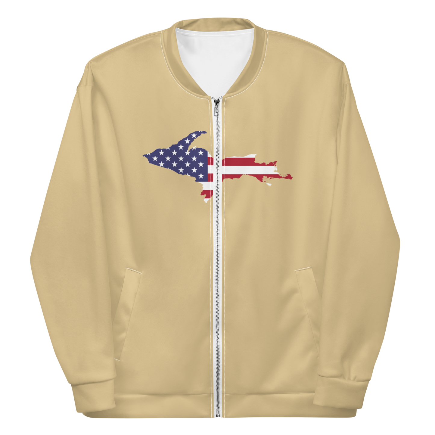 Michigan Upper Peninsula Bomber Jacket (w/ Large UP USA Flag Outline) | Maple Color