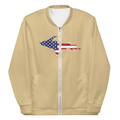 Michigan Upper Peninsula Bomber Jacket (w/ Large UP USA Flag Outline) | Maple Color