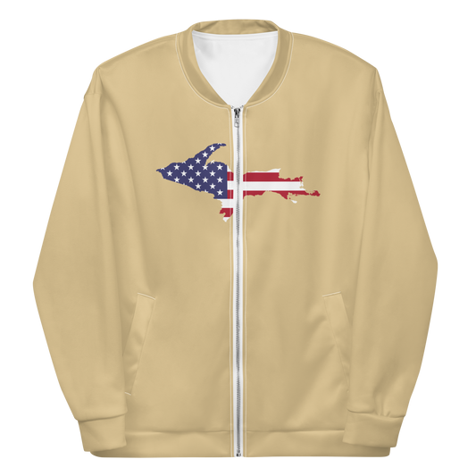 Michigan Upper Peninsula Bomber Jacket (w/ Large UP USA Flag Outline) | Maple Color