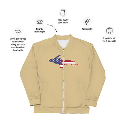 Michigan Upper Peninsula Bomber Jacket (w/ Large UP USA Flag Outline) | Maple Color