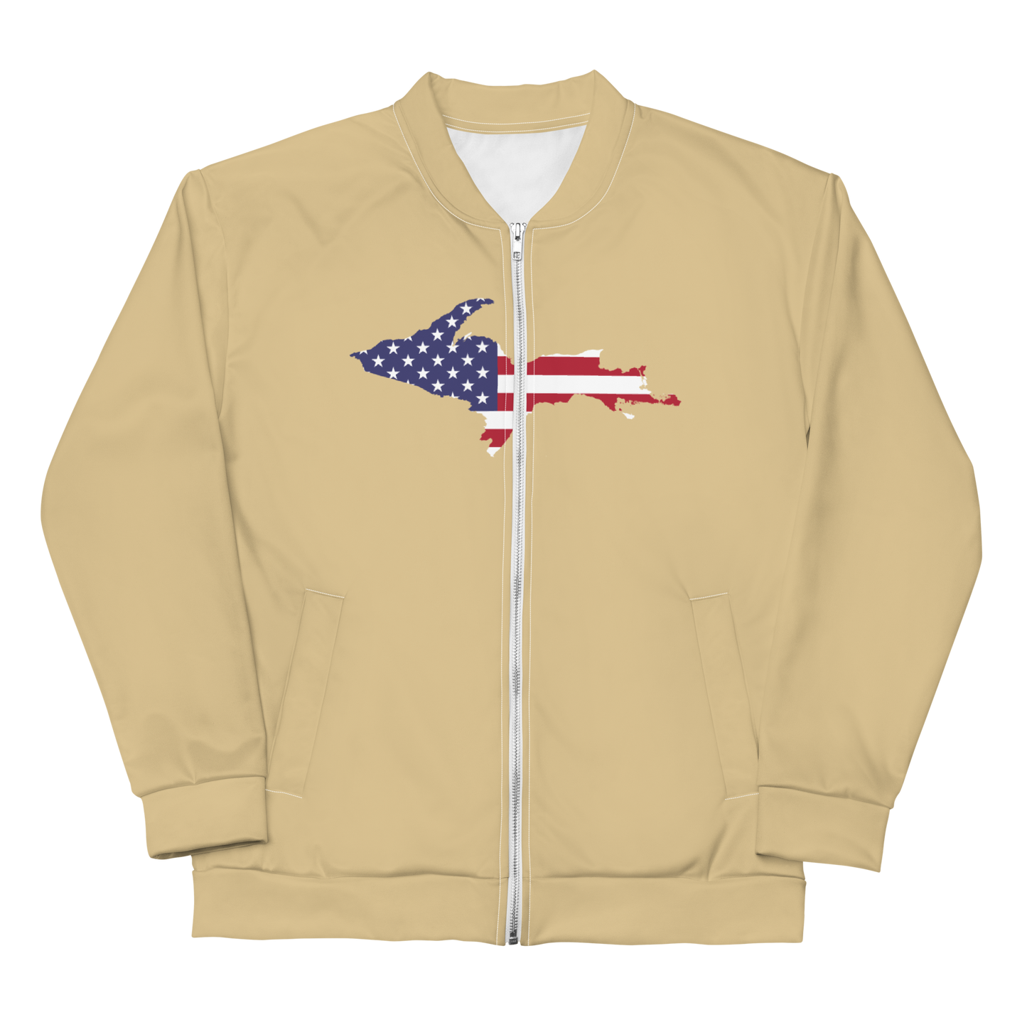 Michigan Upper Peninsula Bomber Jacket (w/ Large UP USA Flag Outline) | Maple Color