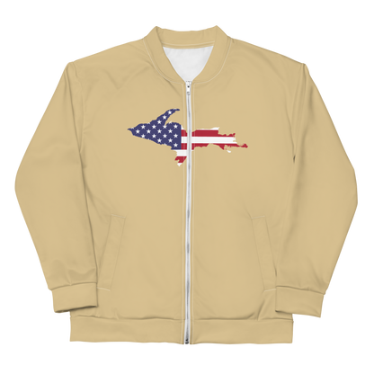 Michigan Upper Peninsula Bomber Jacket (w/ Large UP USA Flag Outline) | Maple Color