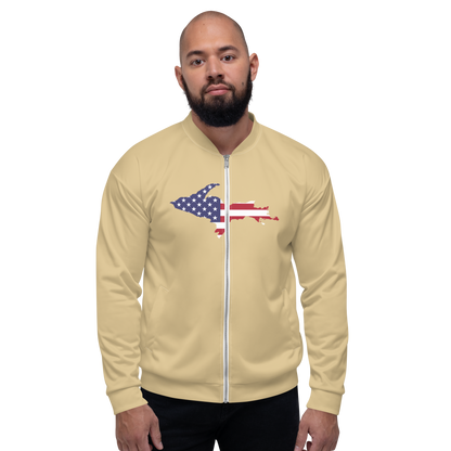 Michigan Upper Peninsula Bomber Jacket (w/ Large UP USA Flag Outline) | Maple Color