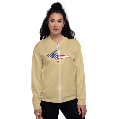 Michigan Upper Peninsula Bomber Jacket (w/ Large UP USA Flag Outline) | Maple Color