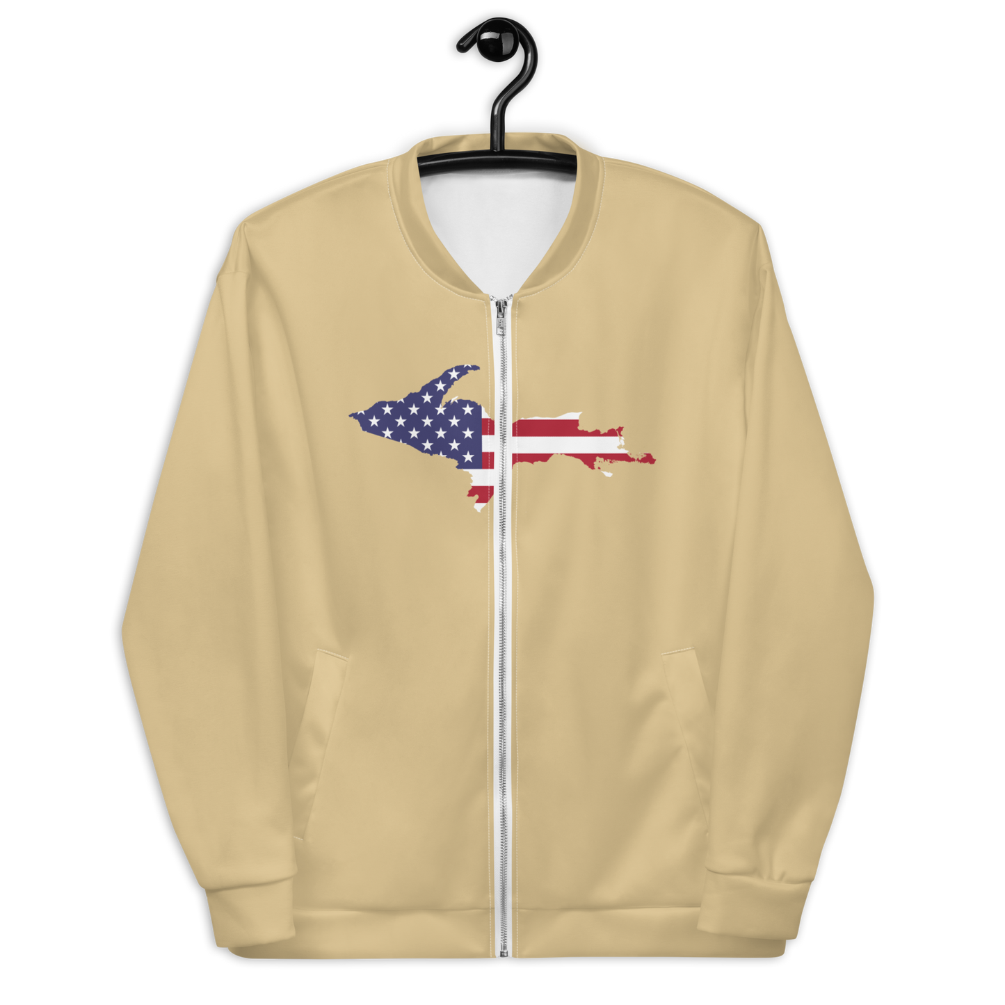 Michigan Upper Peninsula Bomber Jacket (w/ Large UP USA Flag Outline) | Maple Color