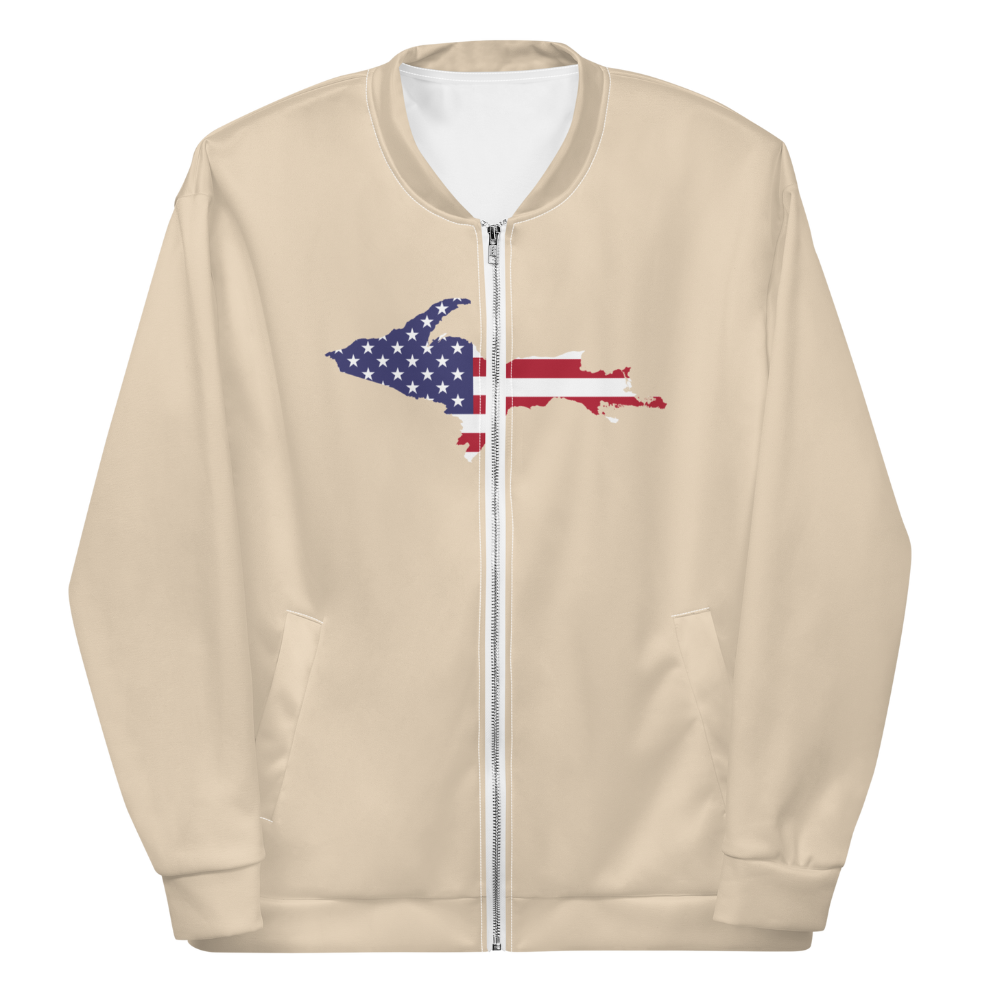 Michigan Upper Peninsula Bomber Jacket (w/ Large UP USA Flag Outline) | Canvas Color