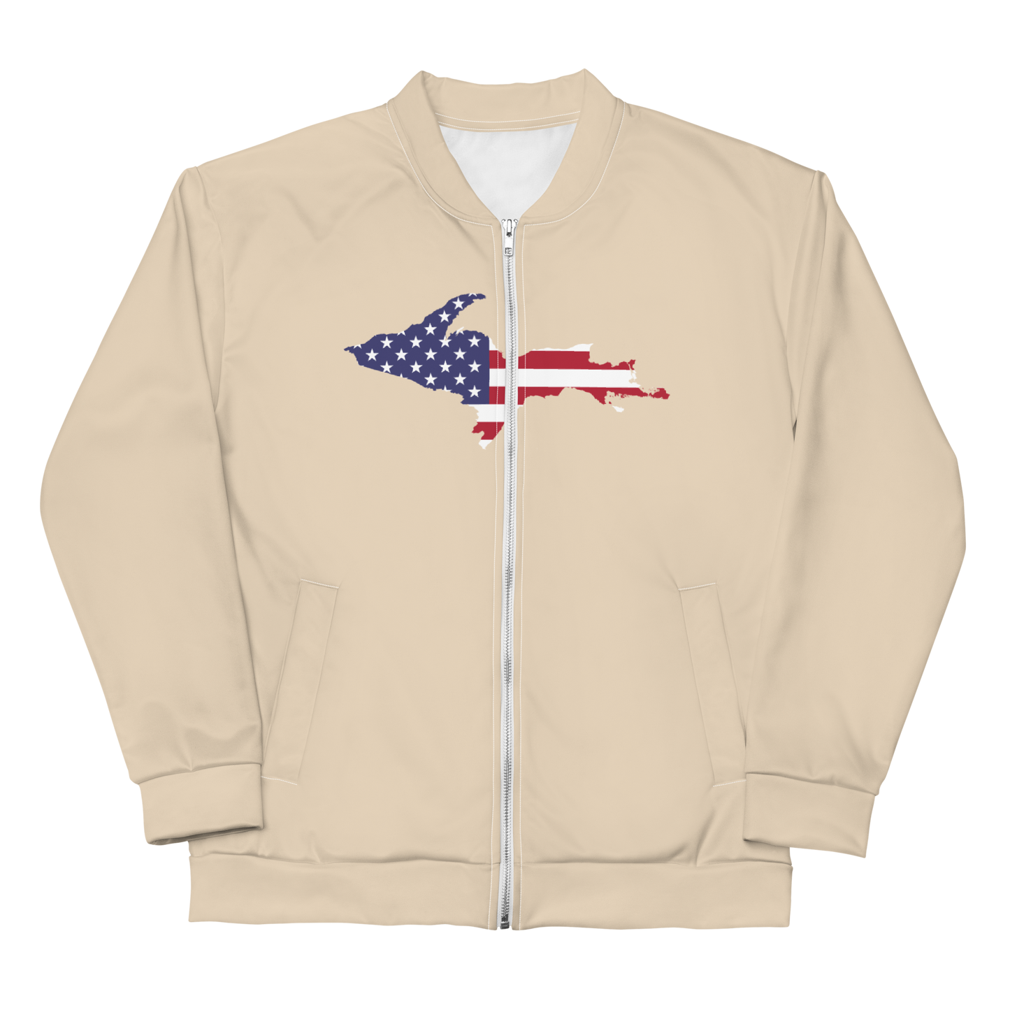 Michigan Upper Peninsula Bomber Jacket (w/ Large UP USA Flag Outline) | Canvas Color