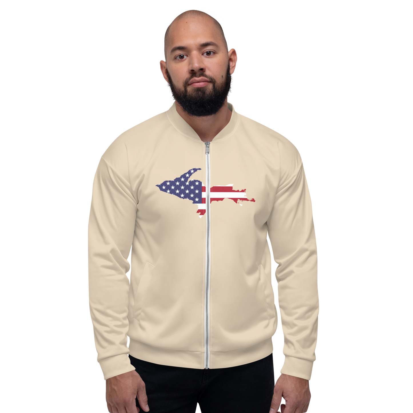 Michigan Upper Peninsula Bomber Jacket (w/ Large UP USA Flag Outline) | Canvas Color