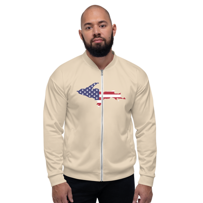 Michigan Upper Peninsula Bomber Jacket (w/ Large UP USA Flag Outline) | Canvas Color