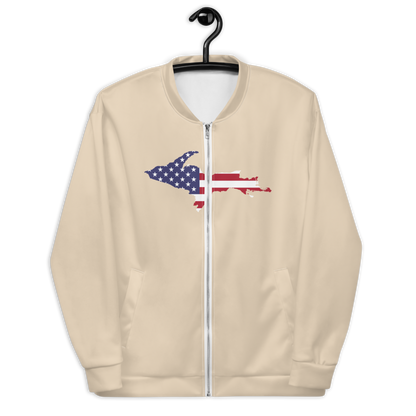 Michigan Upper Peninsula Bomber Jacket (w/ Large UP USA Flag Outline) | Canvas Color