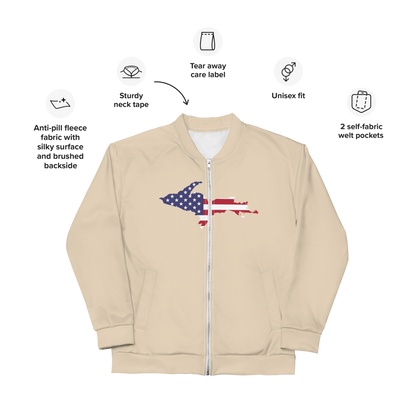 Michigan Upper Peninsula Bomber Jacket (w/ Large UP USA Flag Outline) | Canvas Color