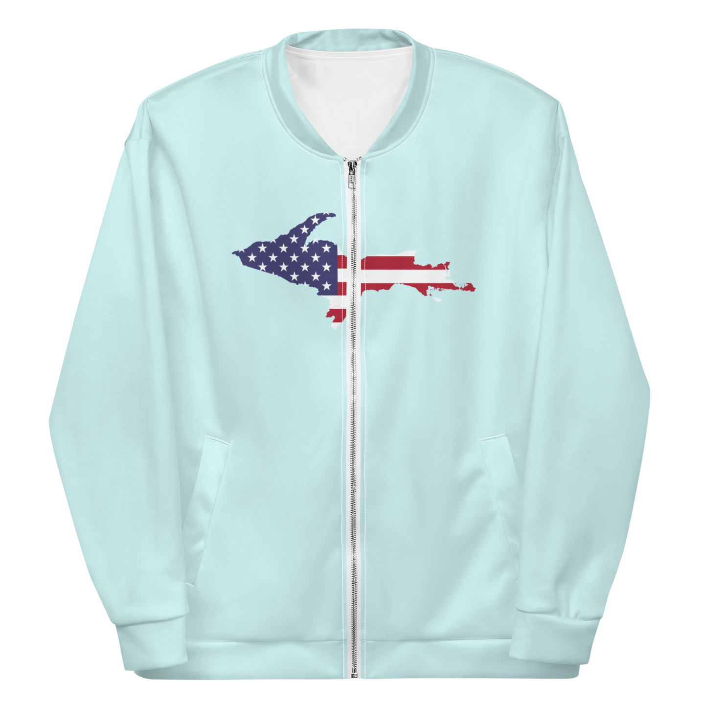 Michigan Upper Peninsula Bomber Jacket (w/ Large UP USA Flag Outline) | Cyan