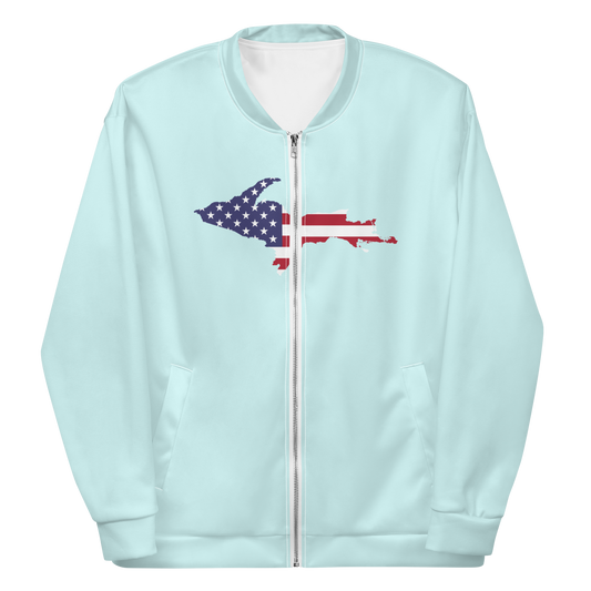 Michigan Upper Peninsula Bomber Jacket (w/ Large UP USA Flag Outline) | Cyan