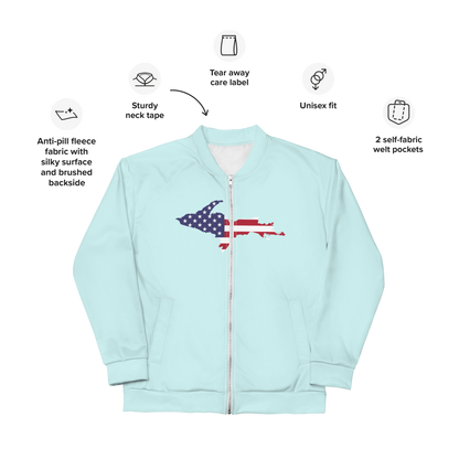 Michigan Upper Peninsula Bomber Jacket (w/ Large UP USA Flag Outline) | Cyan