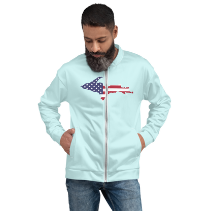 Michigan Upper Peninsula Bomber Jacket (w/ Large UP USA Flag Outline) | Cyan