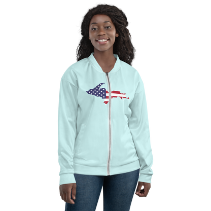 Michigan Upper Peninsula Bomber Jacket (w/ Large UP USA Flag Outline) | Cyan