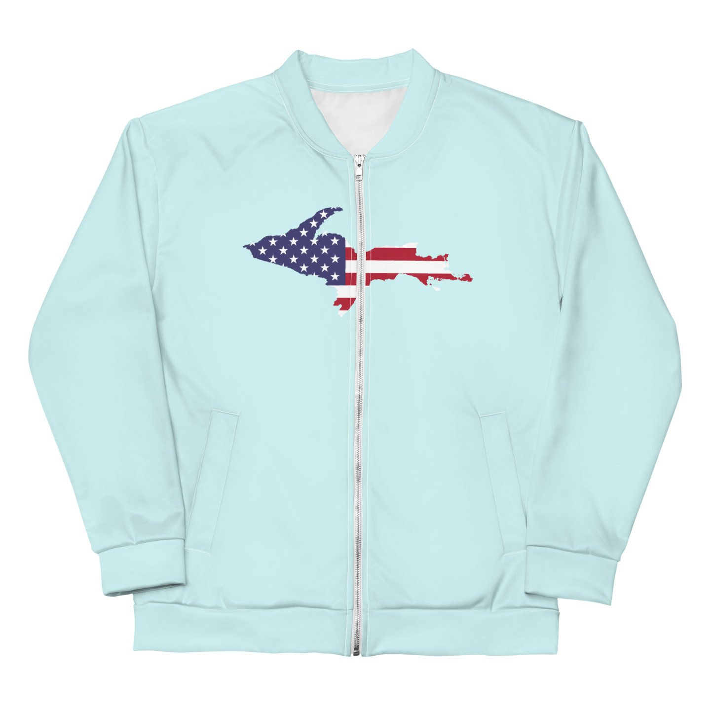 Michigan Upper Peninsula Bomber Jacket (w/ Large UP USA Flag Outline) | Cyan