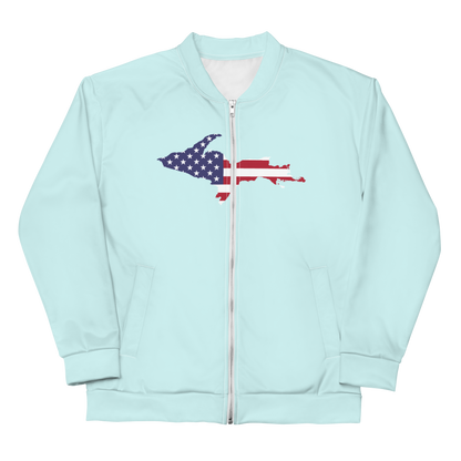 Michigan Upper Peninsula Bomber Jacket (w/ Large UP USA Flag Outline) | Cyan