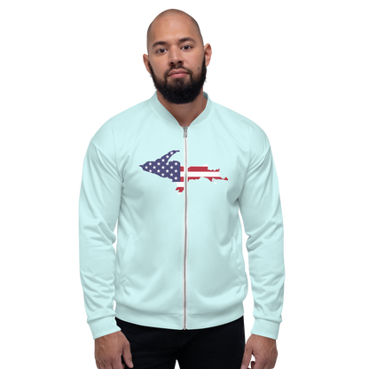 Michigan Upper Peninsula Bomber Jacket (w/ Large UP USA Flag Outline) | Cyan