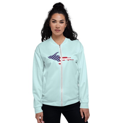 Michigan Upper Peninsula Bomber Jacket (w/ Large UP USA Flag Outline) | Cyan