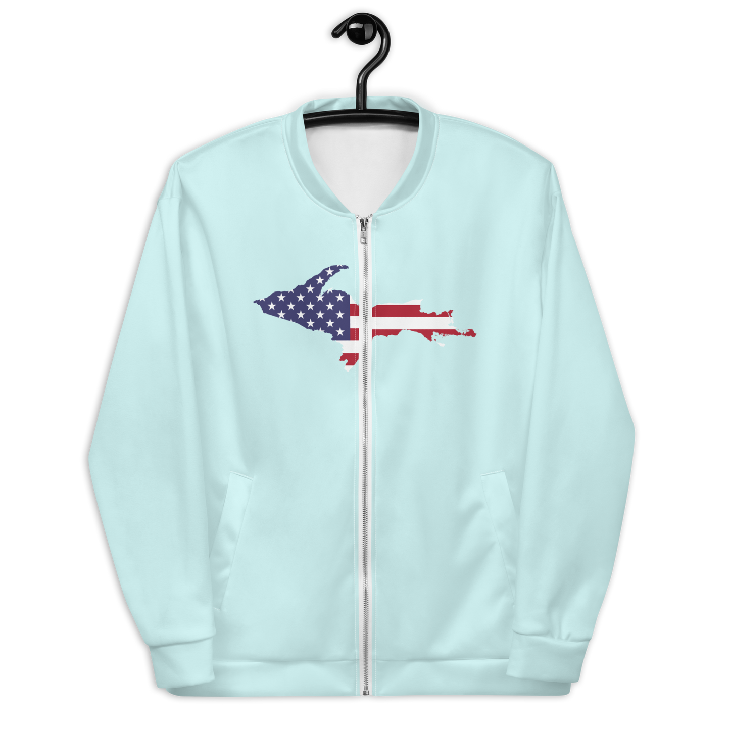 Michigan Upper Peninsula Bomber Jacket (w/ Large UP USA Flag Outline) | Cyan