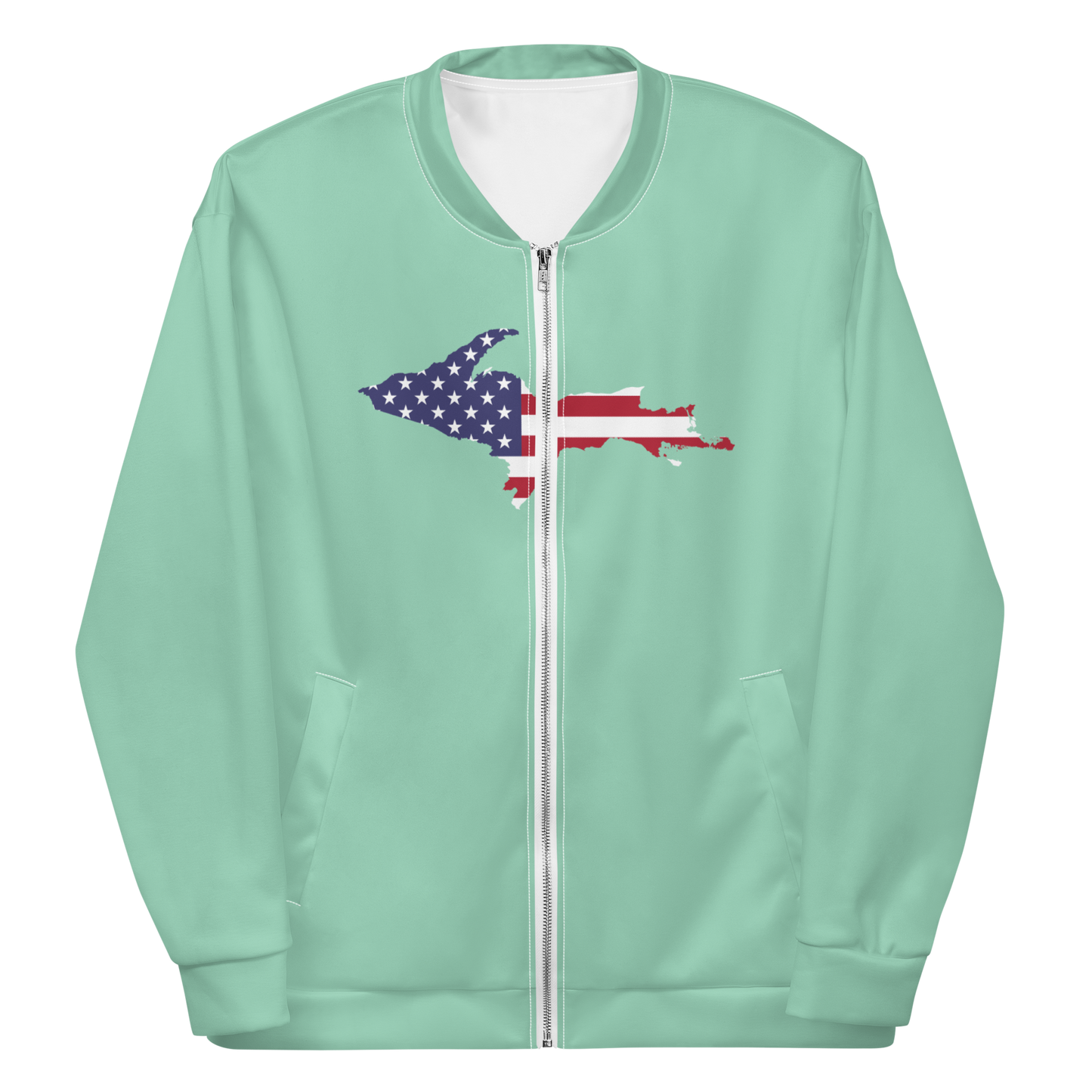 Michigan Upper Peninsula Bomber Jacket (w/ Large UP USA Flag Outline) | Turquoise Green