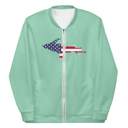 Michigan Upper Peninsula Bomber Jacket (w/ Large UP USA Flag Outline) | Turquoise Green