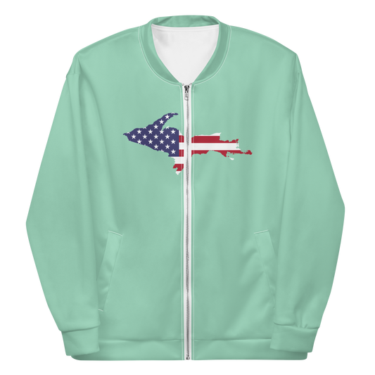 Michigan Upper Peninsula Bomber Jacket (w/ Large UP USA Flag Outline) | Turquoise Green