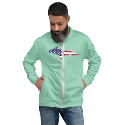 Michigan Upper Peninsula Bomber Jacket (w/ Large UP USA Flag Outline) | Turquoise Green