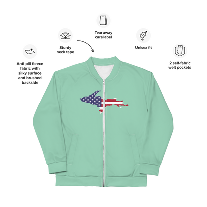 Michigan Upper Peninsula Bomber Jacket (w/ Large UP USA Flag Outline) | Turquoise Green