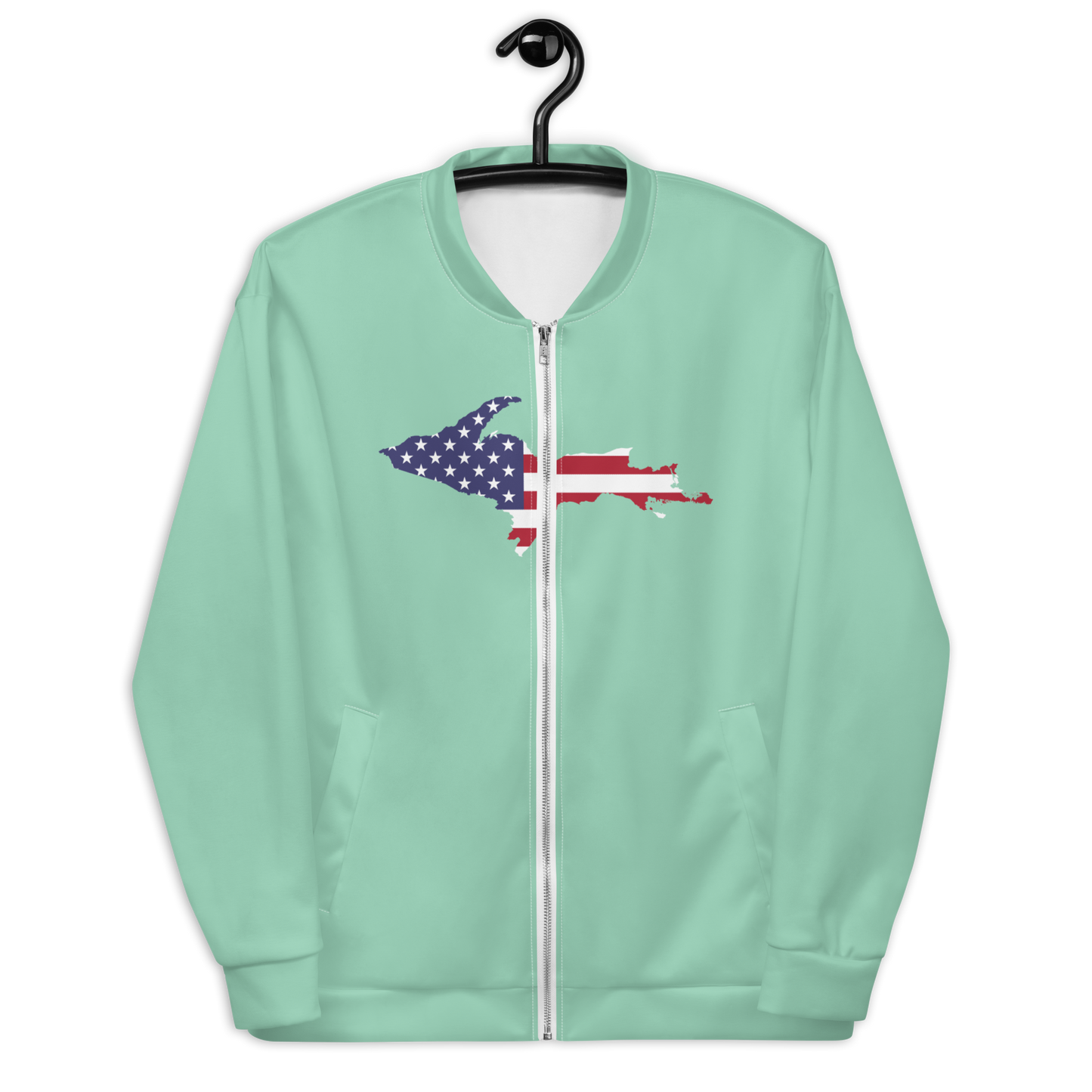 Michigan Upper Peninsula Bomber Jacket (w/ Large UP USA Flag Outline) | Turquoise Green