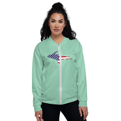 Michigan Upper Peninsula Bomber Jacket (w/ Large UP USA Flag Outline) | Turquoise Green