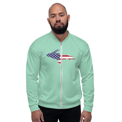 Michigan Upper Peninsula Bomber Jacket (w/ Large UP USA Flag Outline) | Turquoise Green