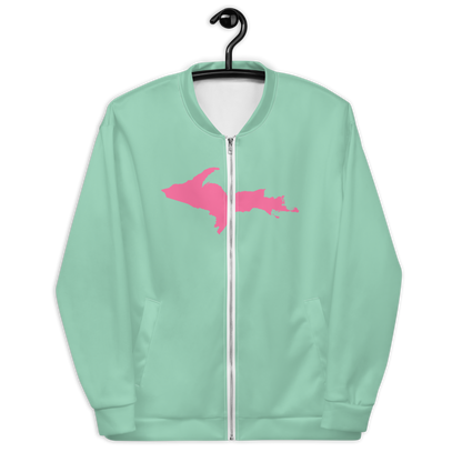 Michigan Upper Peninsula Bomber Jacket (w/ Large Pink UP Outline) | Turquoise Green