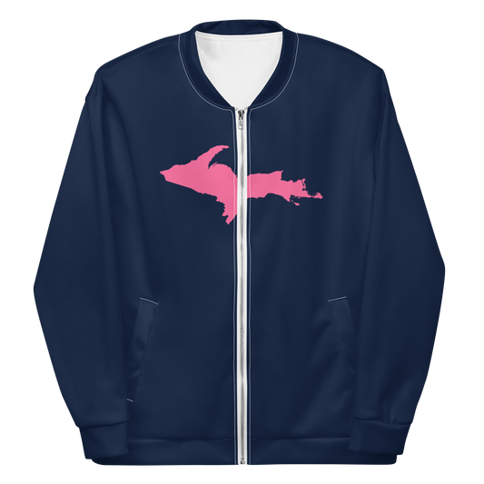 Michigan Upper Peninsula Bomber Jacket (w/ Large Pink UP Outline) | Navy