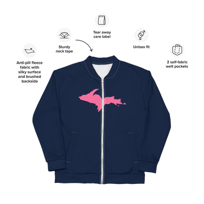 Michigan Upper Peninsula Bomber Jacket (w/ Large Pink UP Outline) | Navy